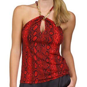 NWT Michael Kors Snake Print Halter Top Red Black Chain Detail Size S